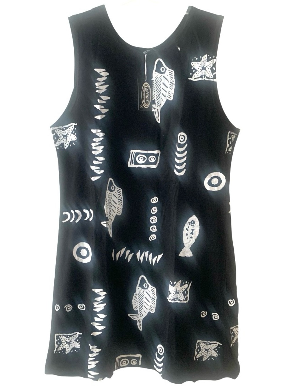 Exist Sports Line Sleeveless Cotton Shift Dress Black White Fish Women’s Size M